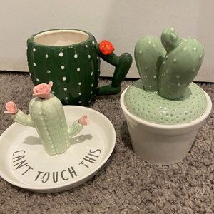 Decorative Cactus Set: Mug, Jewelry Holder, and Container